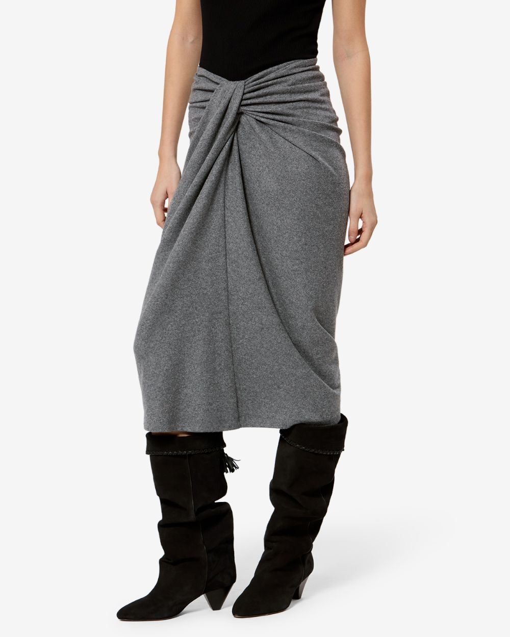 MARANT ETOILE Gonna midi Jeldia grigia drappeggiata 