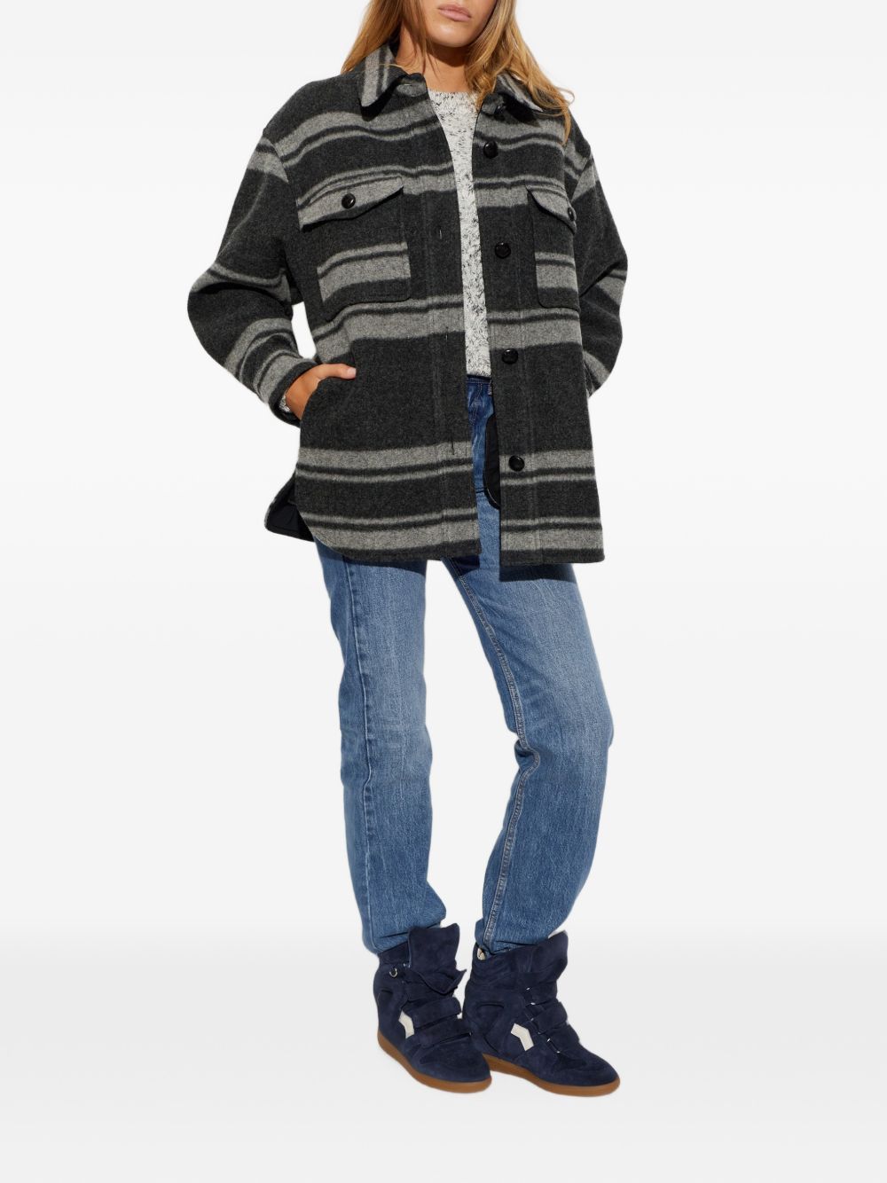 MARANT ETOILE Cappotto a camicia Harveli grigio a righe 