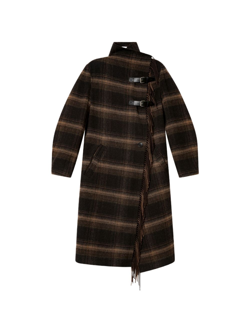 MARANT ETOILE Cappotto Gihan lungo a quadri con frange 