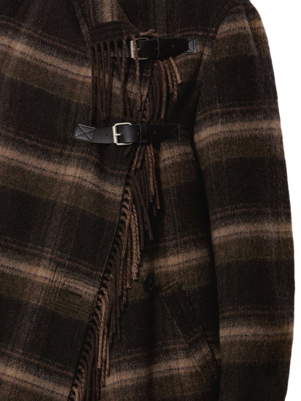 MARANT ETOILE Cappotto Gihan lungo a quadri con frange 