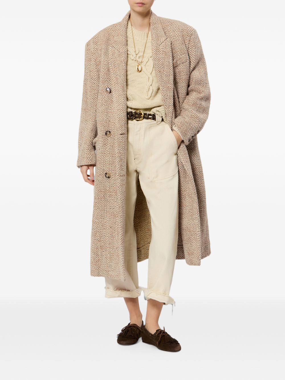 MARANT ETOILE Cappotto Pilda in lana spigata beige 