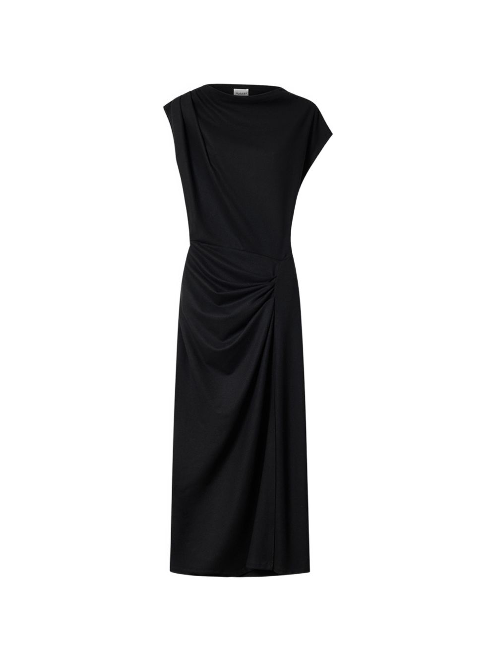 MARANT ETOILE Abito lungo nero Naerys in jersey flanella drappeggiato 