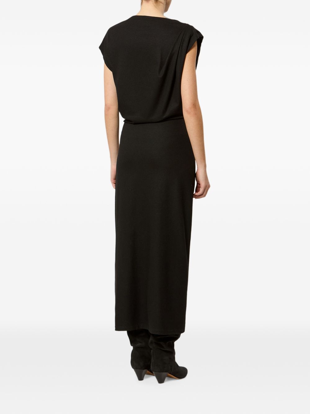 MARANT ETOILE Abito lungo nero Naerys in jersey flanella drappeggiato 