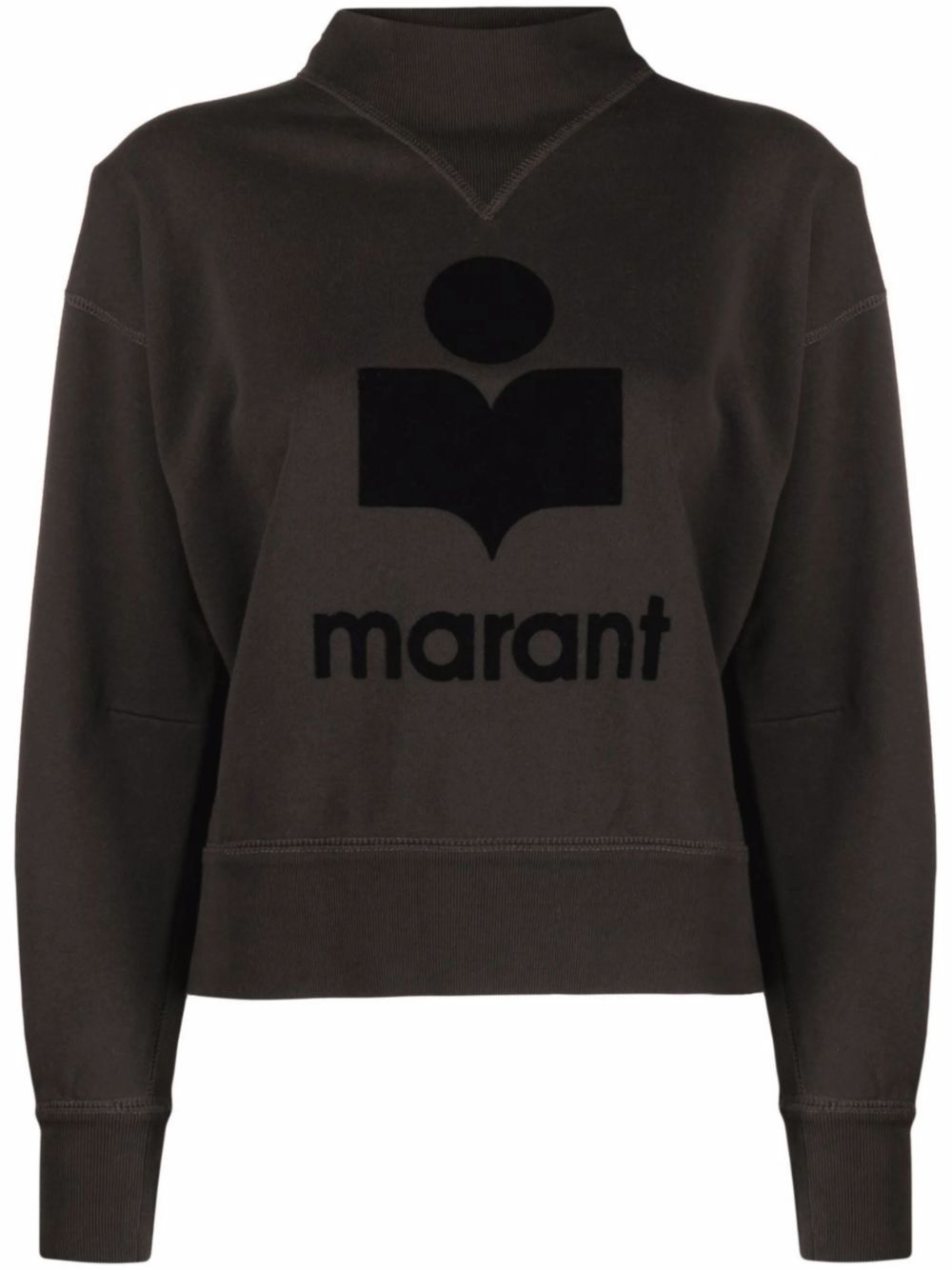 MARANT ETOILE Felpa marrone a collo alto con logo frontale in vellutino tono su tono 