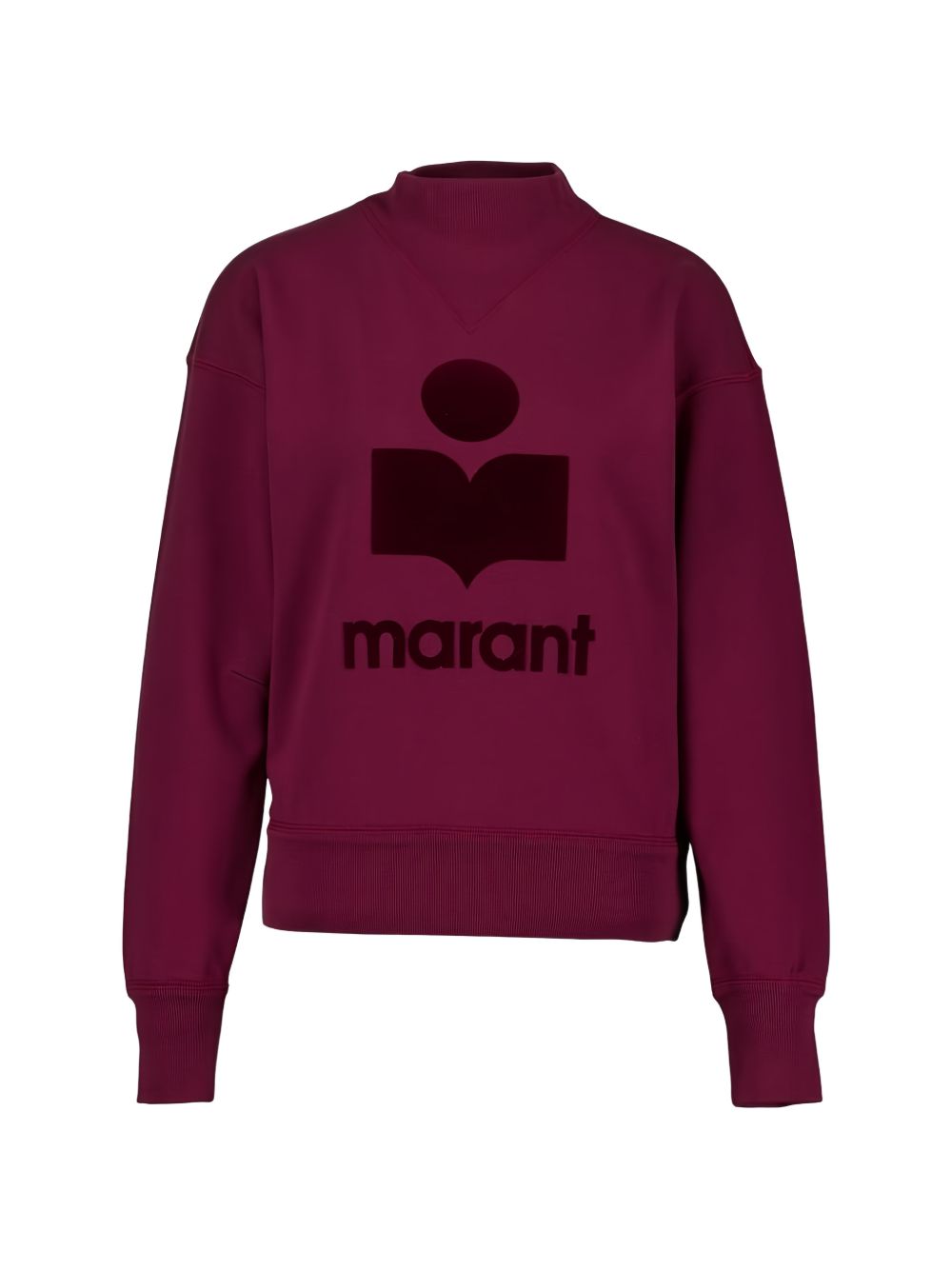 MARANT ETOILE Felpa vinaccia a collo alto con logo frontale in vellutino tono su tono 