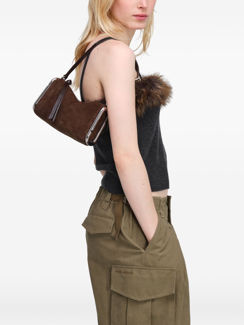MARC JACOBS Borsa a spalla in pelle scamosciata marrone 