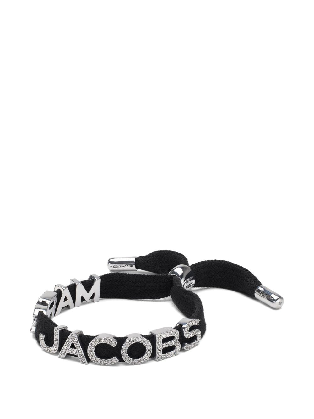 MARC JACOBS Bracciale in corda nera con charm lettering argentati 