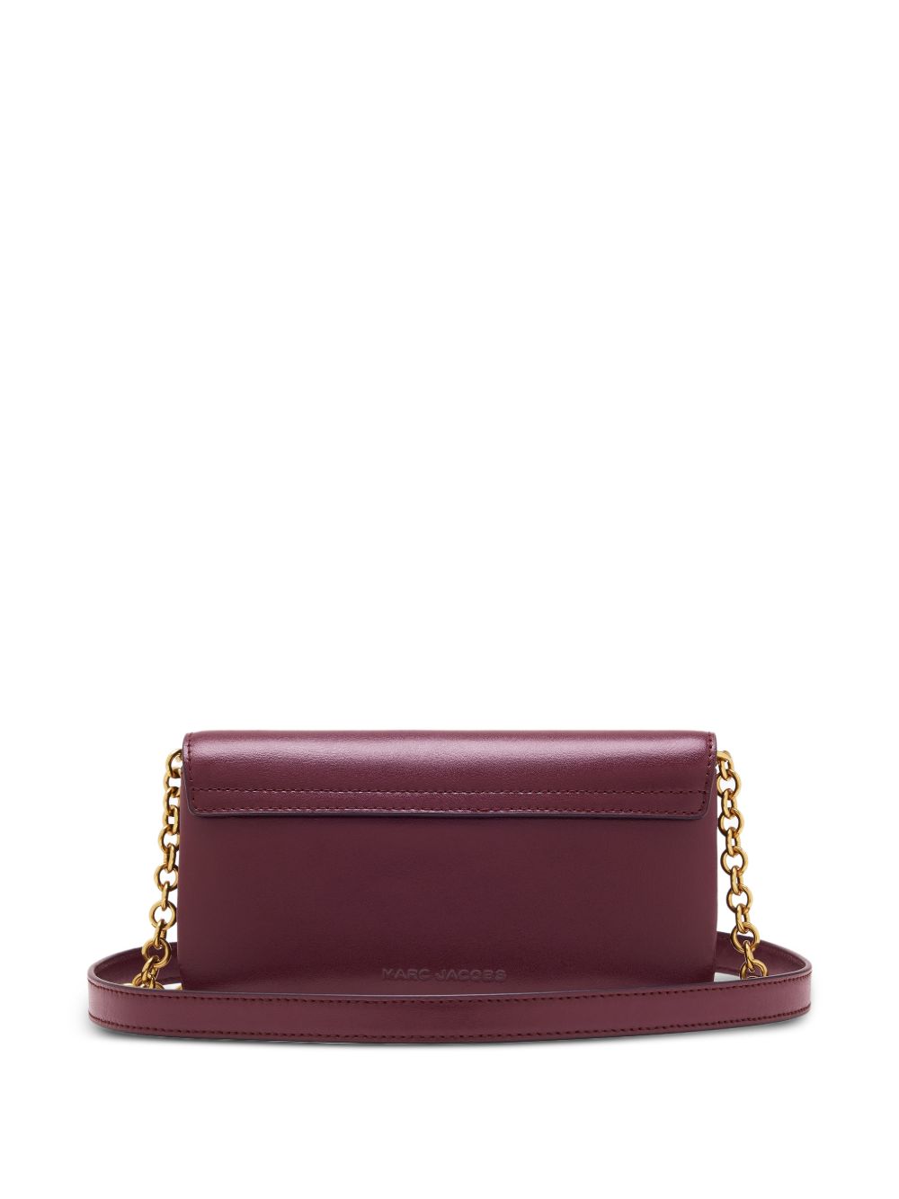 MARC JACOBS Clutch bordeaux in pelle con tracolla a catena e placca logo 