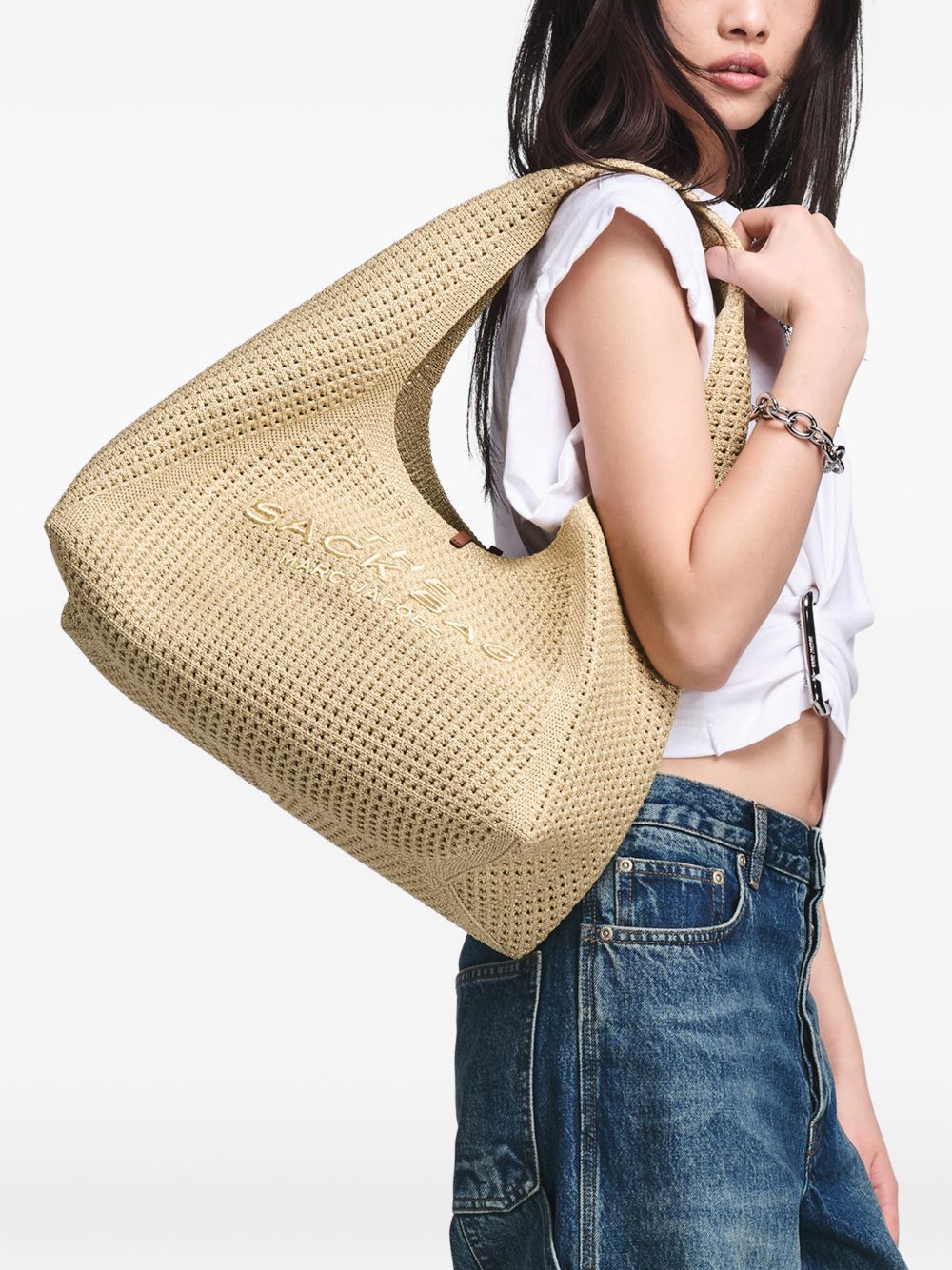 MARC JACOBS Sack Bag in maglia all'uncinetto con lurex e logo ricamato 