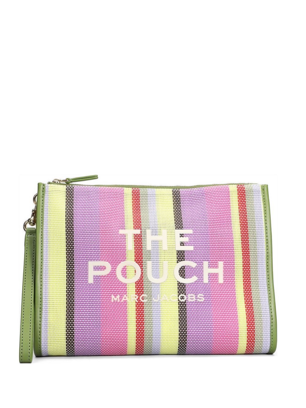 MARC JACOBS Clutch The Large Pouch in mesh a righe multicolor con logo 
