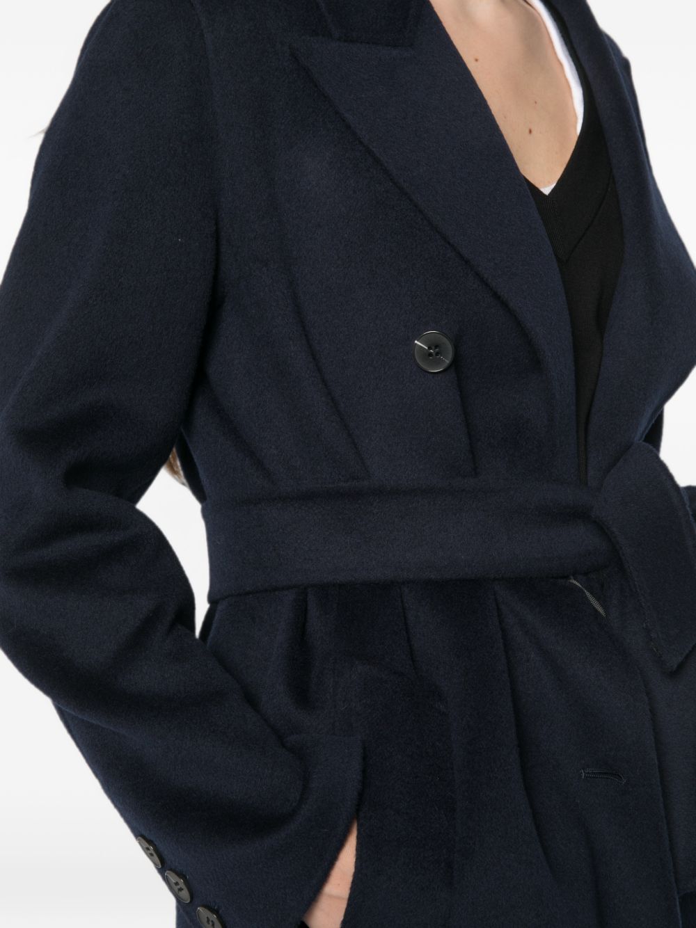 MARELLA Cappotto Laghi doppiopetto lungo blu in lana con cintura 