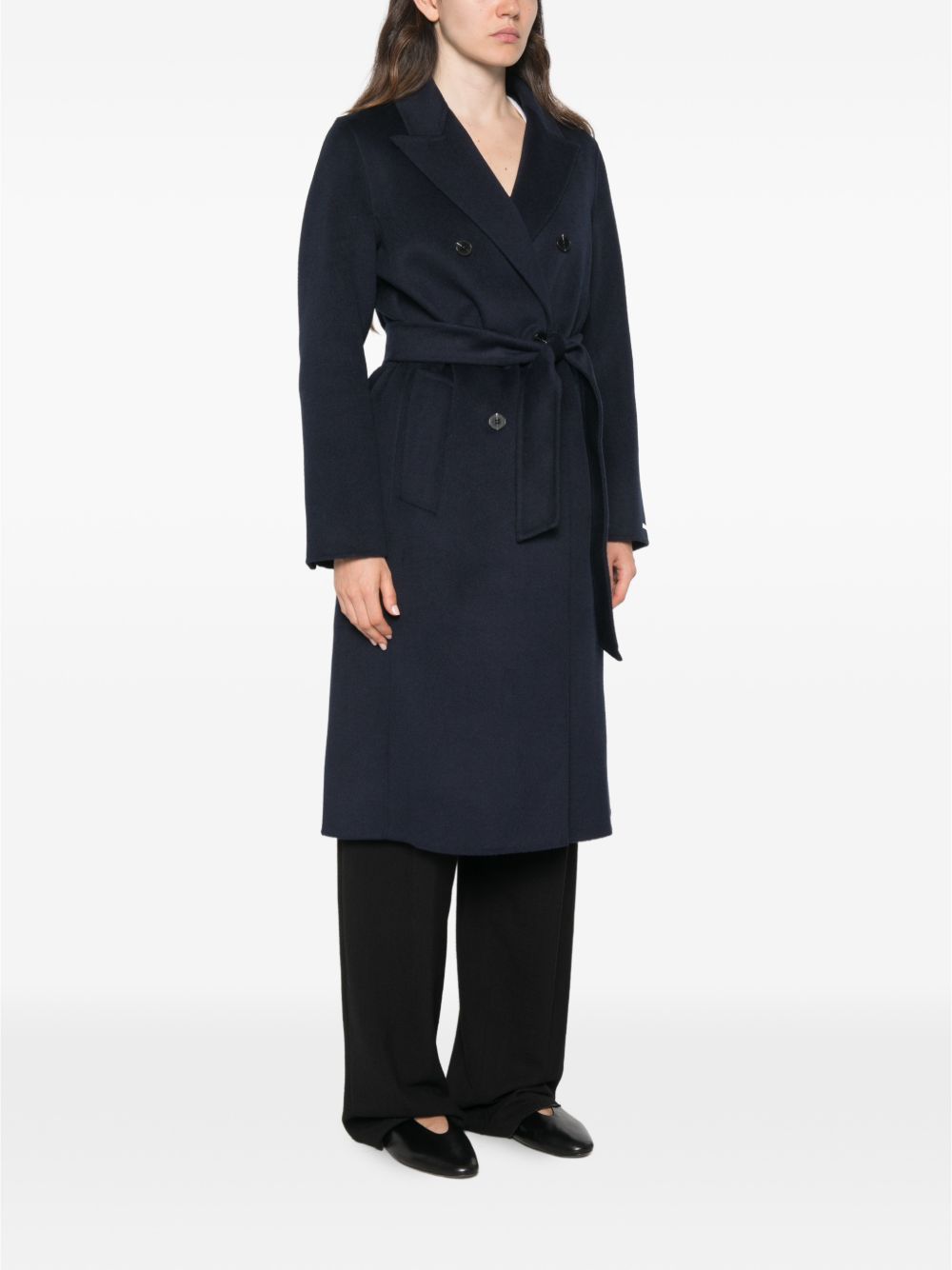 MARELLA Cappotto Laghi doppiopetto lungo blu in lana con cintura 