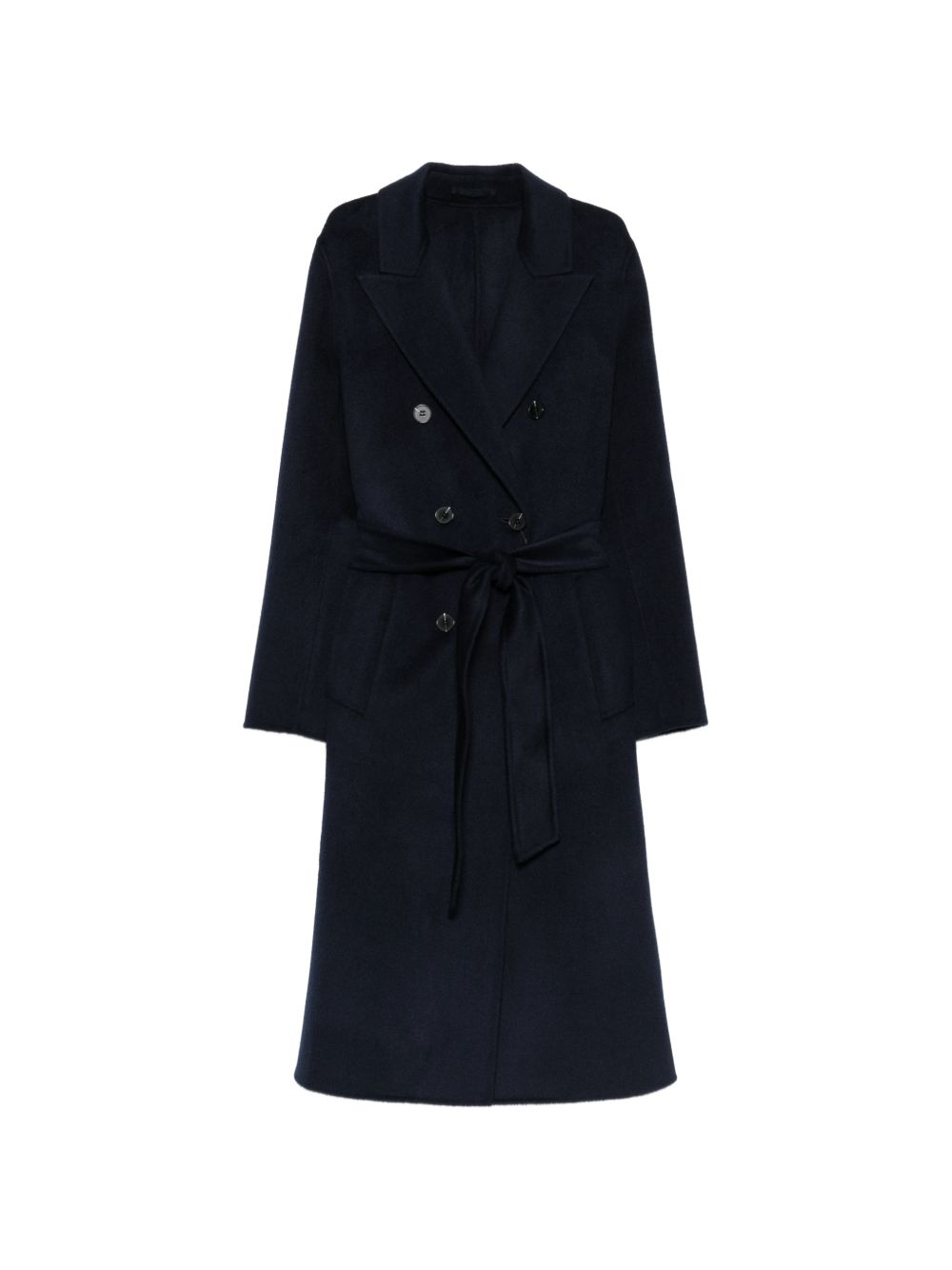 MARELLA Cappotto Laghi doppiopetto lungo blu in lana con cintura 
