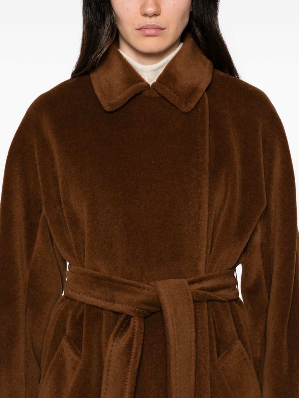 MARELLA Cappotto in lana vergine color cuoio con cintura 