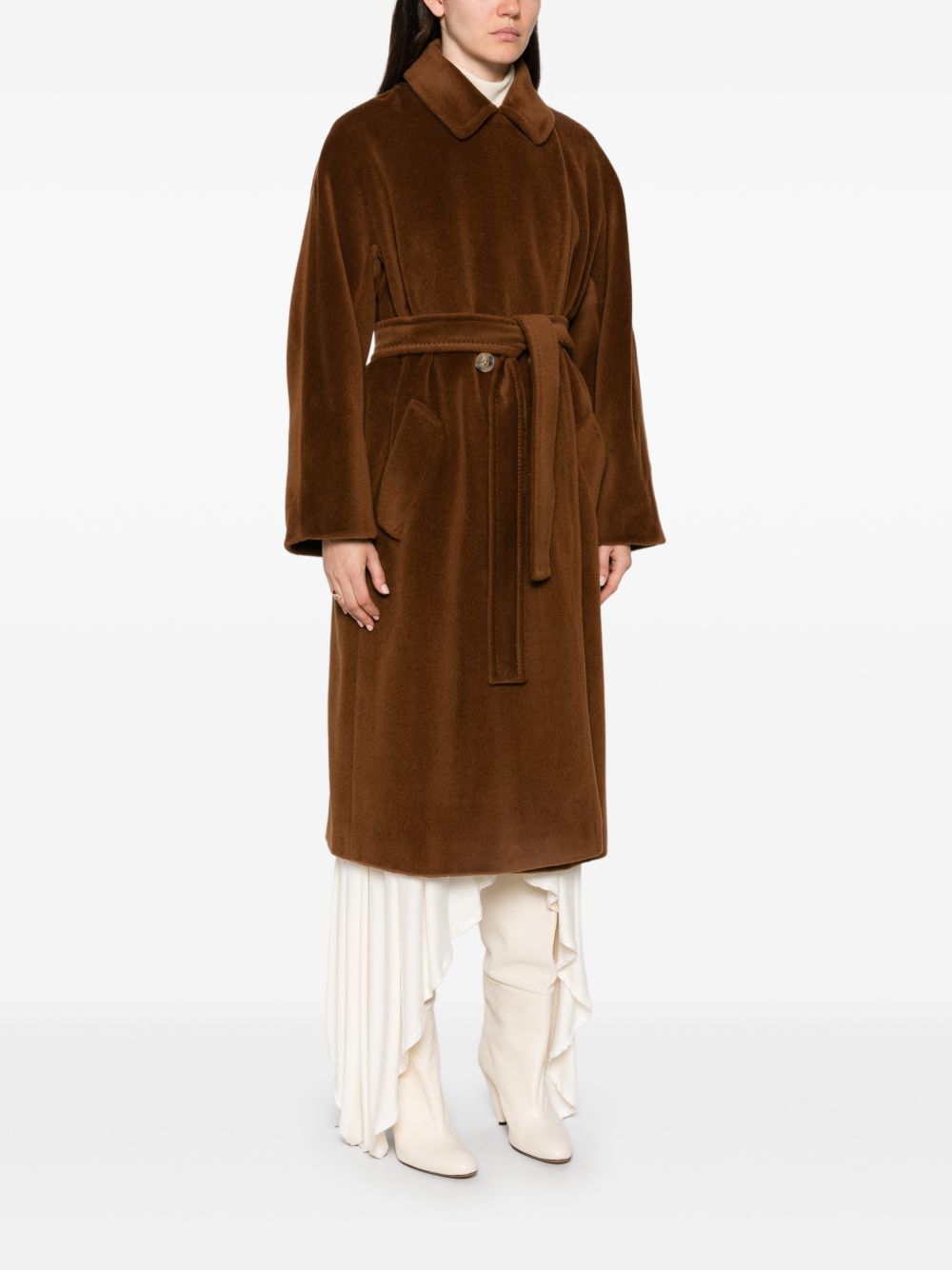 MARELLA Cappotto in lana vergine color cuoio con cintura 