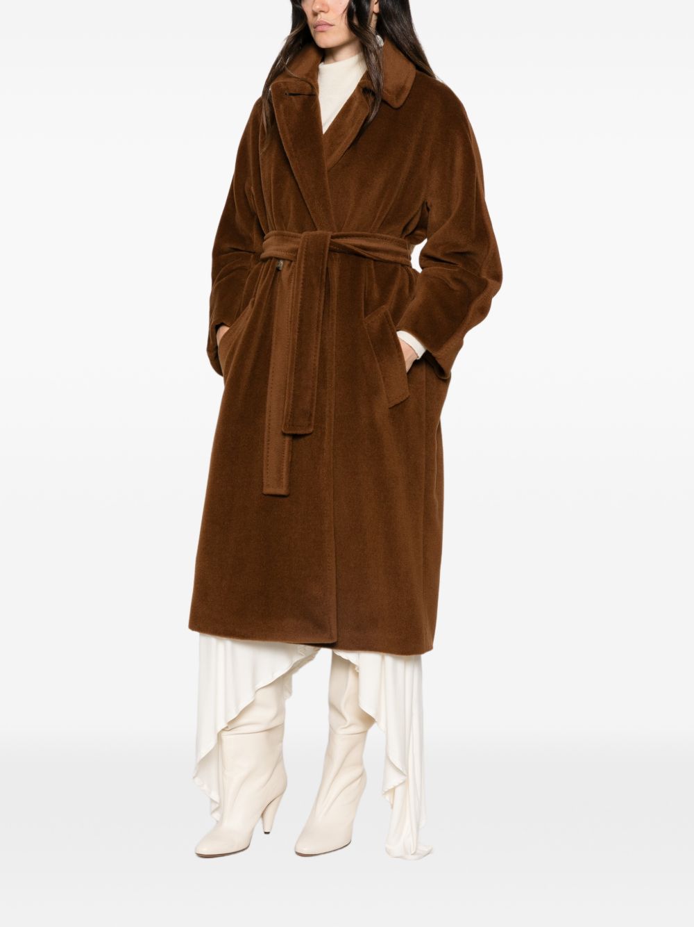 MARELLA Cappotto in lana vergine color cuoio con cintura 