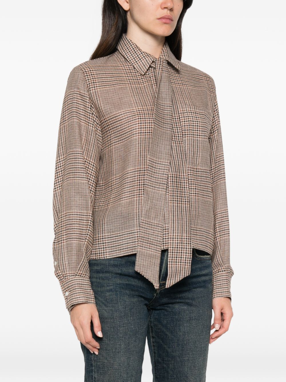 MARELLA Camicia scozzese beige in modal con cravattino 
