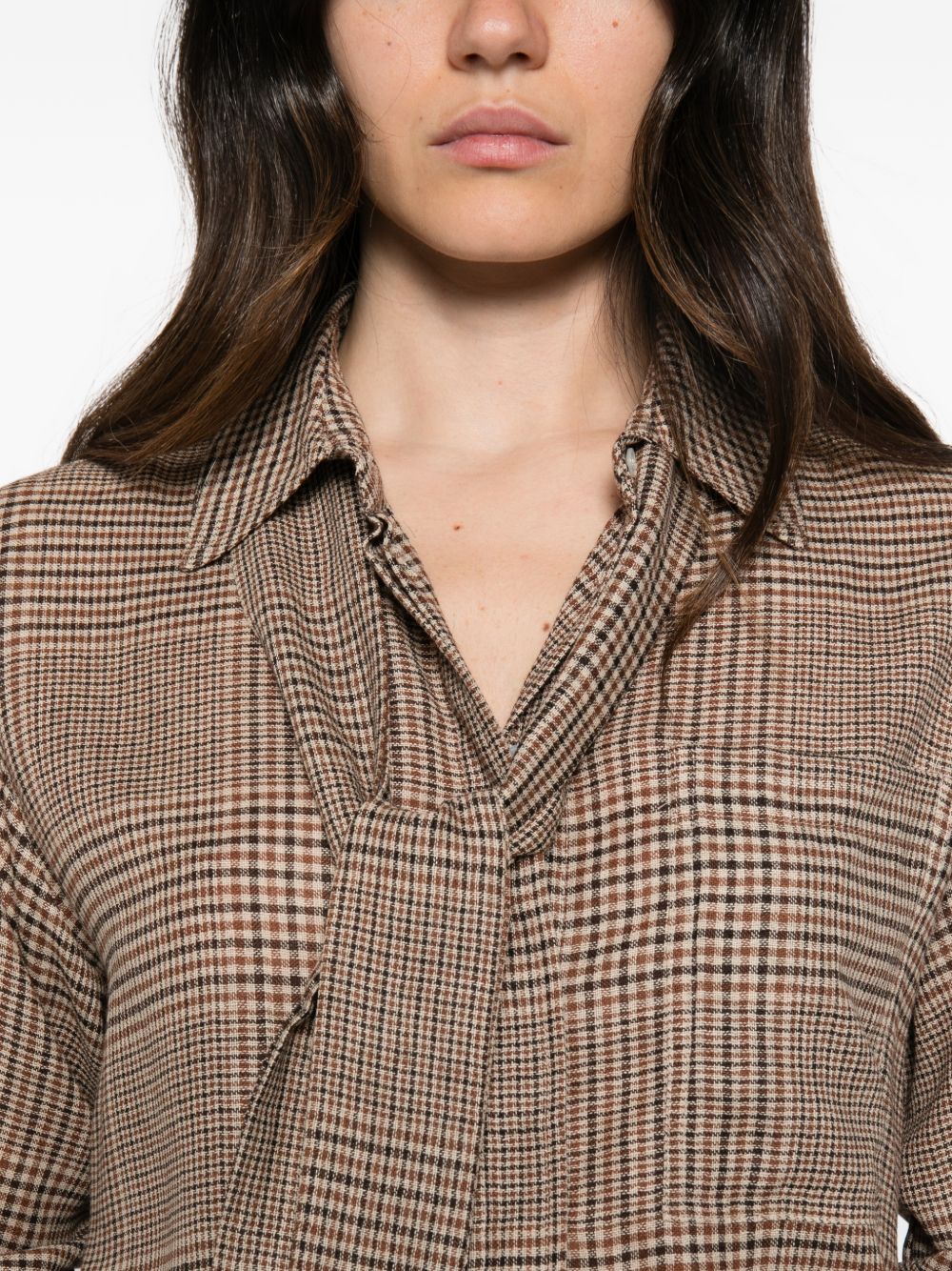 MARELLA Camicia scozzese beige in modal con cravattino 