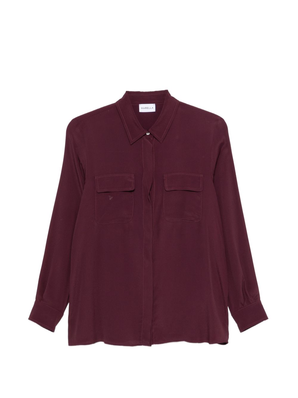MARELLA Camicia Festoso bordeaux con taschine sul petto 