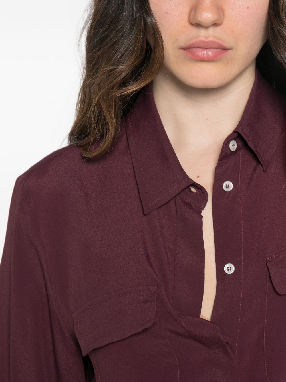 MARELLA Camicia Festoso bordeaux con taschine sul petto 