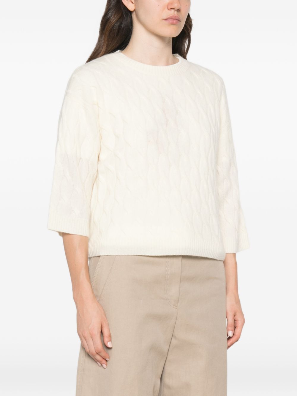 MARELLA SPORT Maglia panna con trama intrecciata in lana misto cashmere 