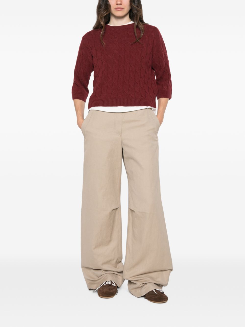 MARELLA SPORT Maglia rosso Radura mattone con trama intrecciata in lana misto cashmere 