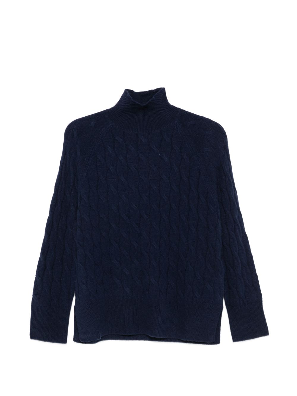 MARELLA SPORT Maglia Gattoni a collo alto blu in lana e cashmere con trama intrecciata 