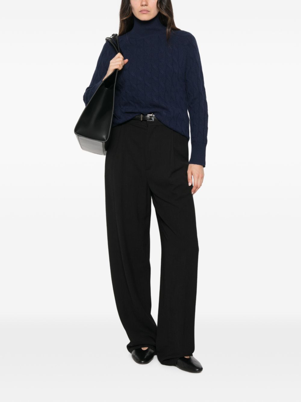 MARELLA SPORT Maglia Gattoni a collo alto blu in lana e cashmere con trama intrecciata 