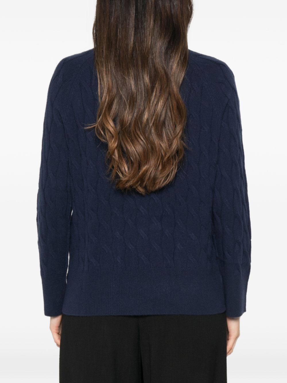 MARELLA SPORT Maglia Gattoni a collo alto blu in lana e cashmere con trama intrecciata 