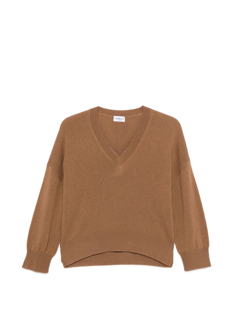 MARELLA SPORT Maglia Editore con scollo a V marrone in lana misto cashmere 