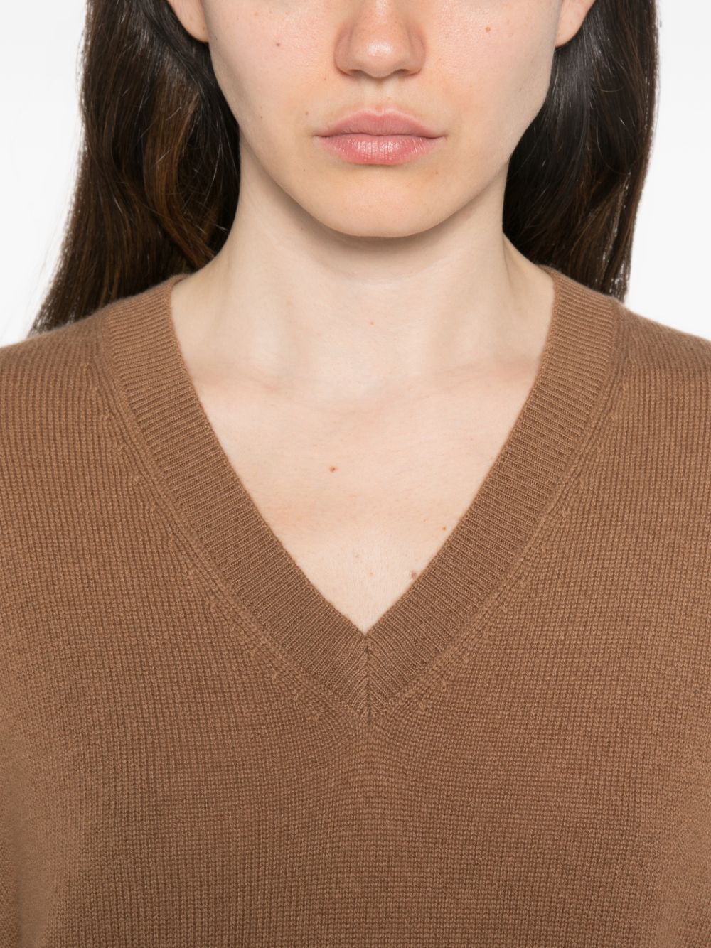 MARELLA SPORT Maglia Editore con scollo a V marrone in lana misto cashmere 