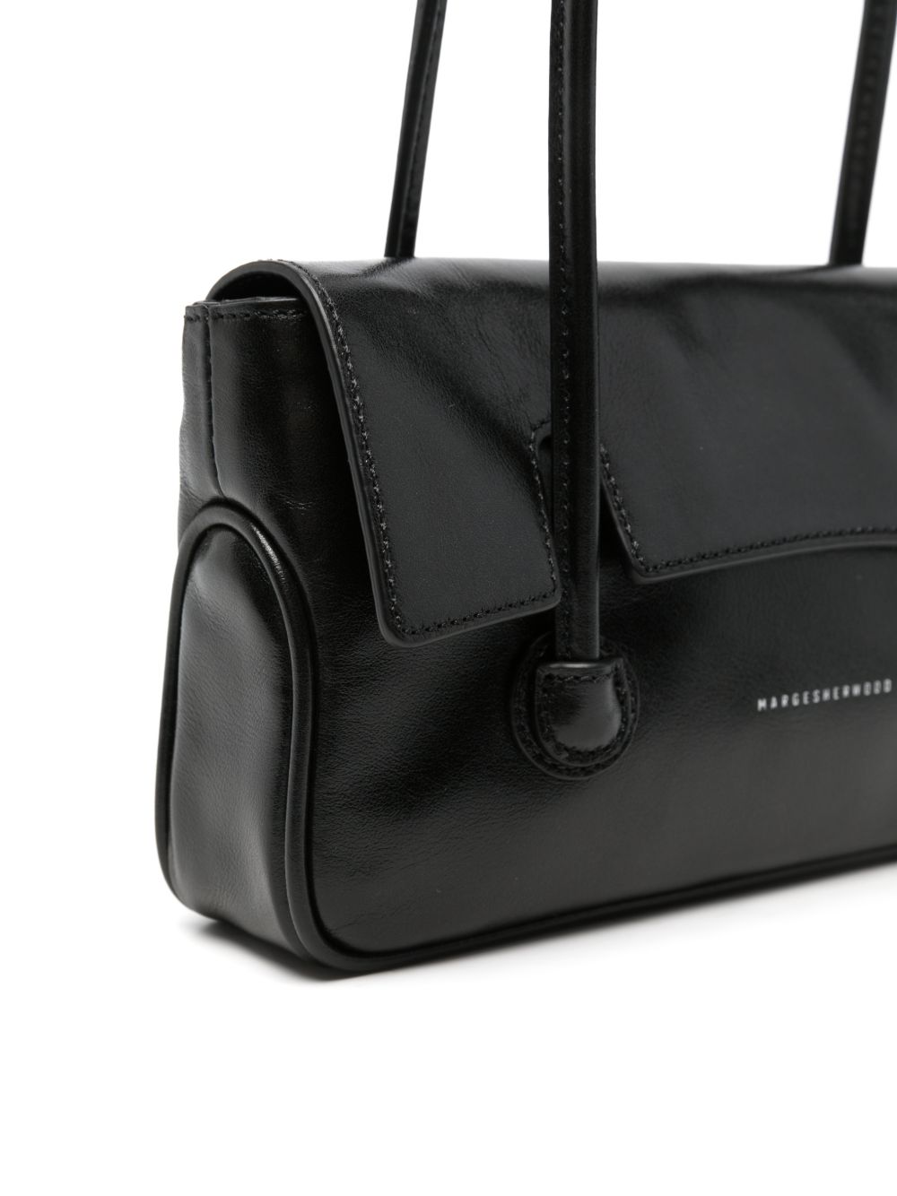 MARGESHERWOOD Flap Small Borsa a Spalla in Pelle Nera Lucida 
