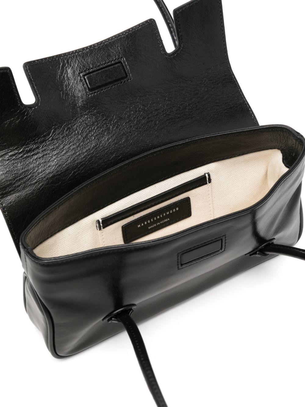 MARGESHERWOOD Flap Small Borsa a Spalla in Pelle Nera Lucida 