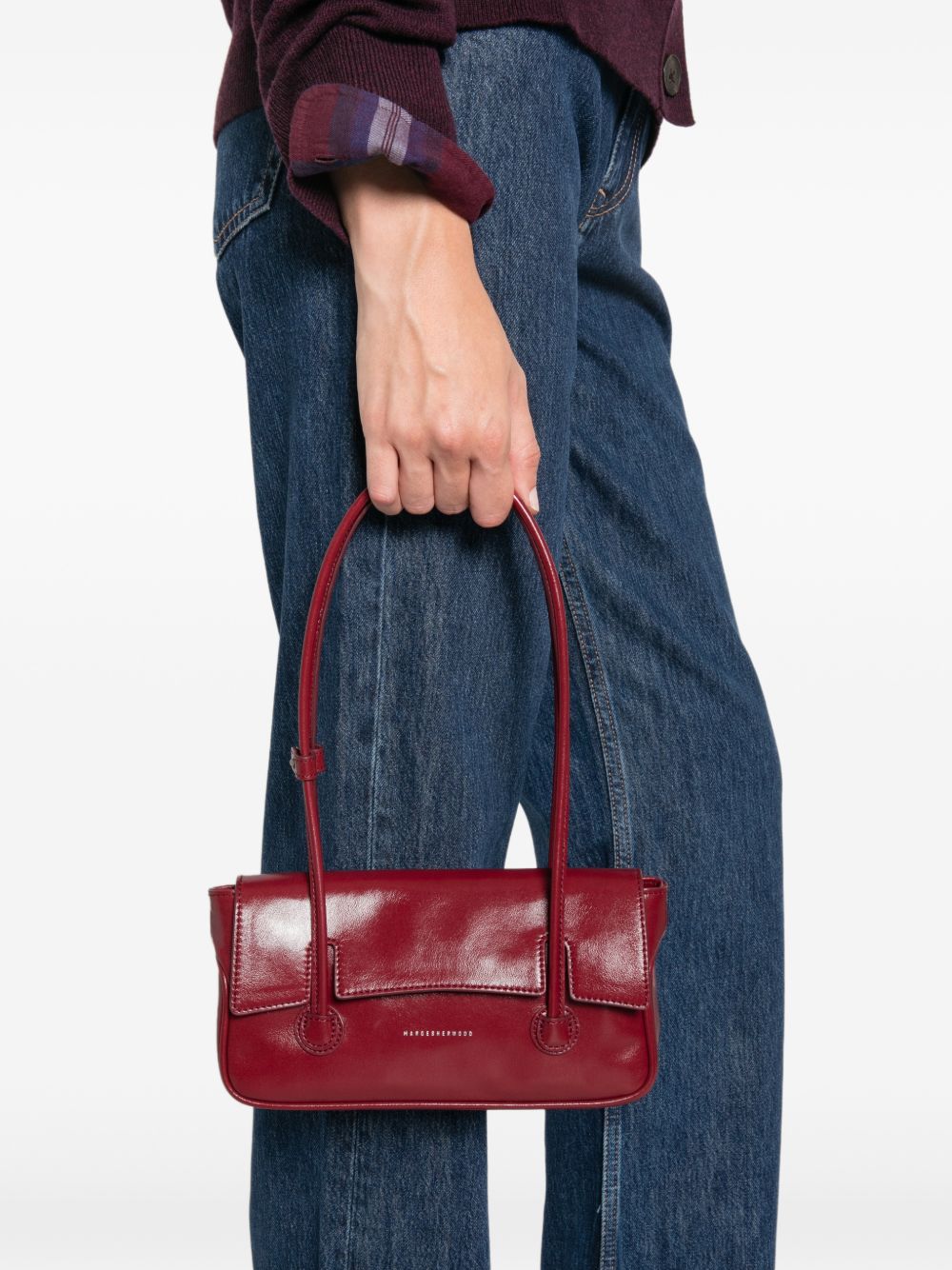 MARGESHERWOOD Flap Small Borsa a Spalla in Pelle rossa Lucida 