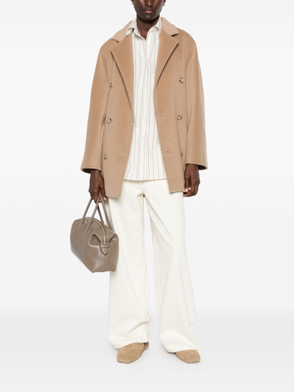 MAX MARA Cappotto Corto Beige in Lana e Cashmere 