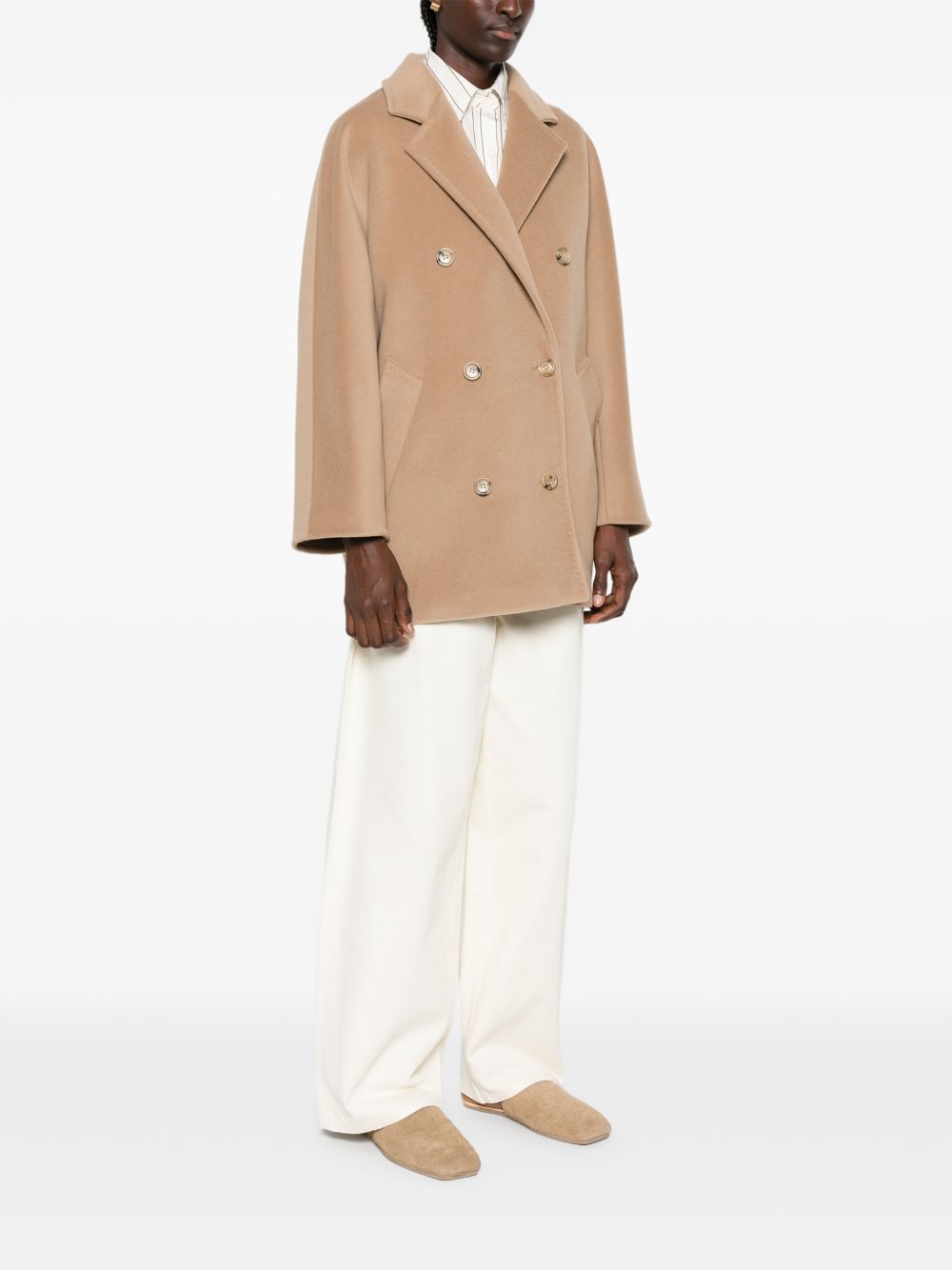MAX MARA Cappotto Corto Beige in Lana e Cashmere 