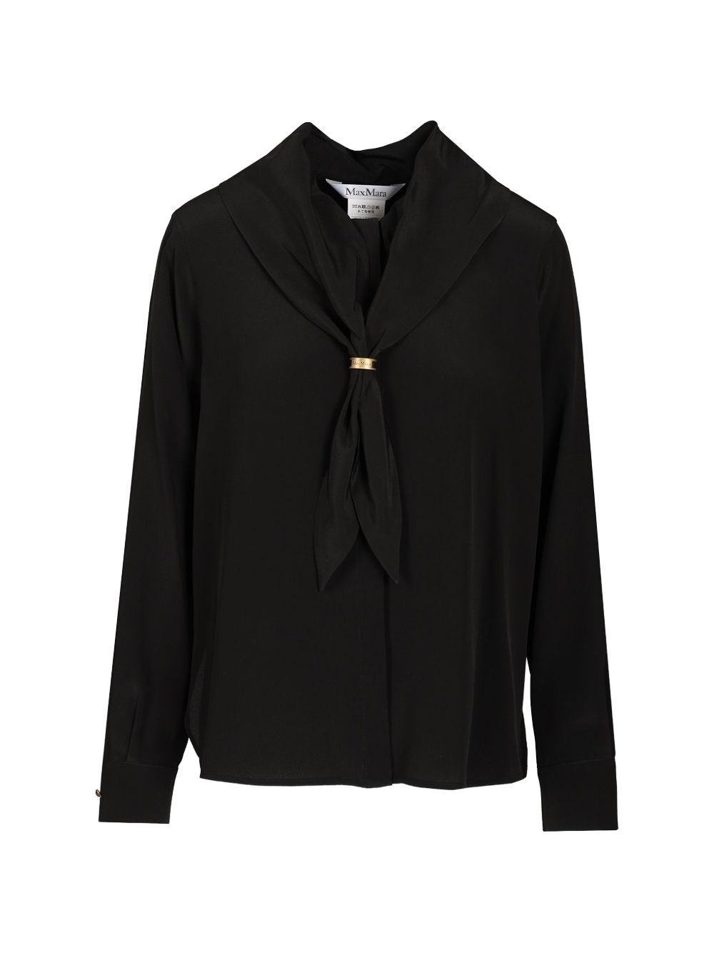MAX MARA Blusa nera in seta con scollo a V e foulard 
