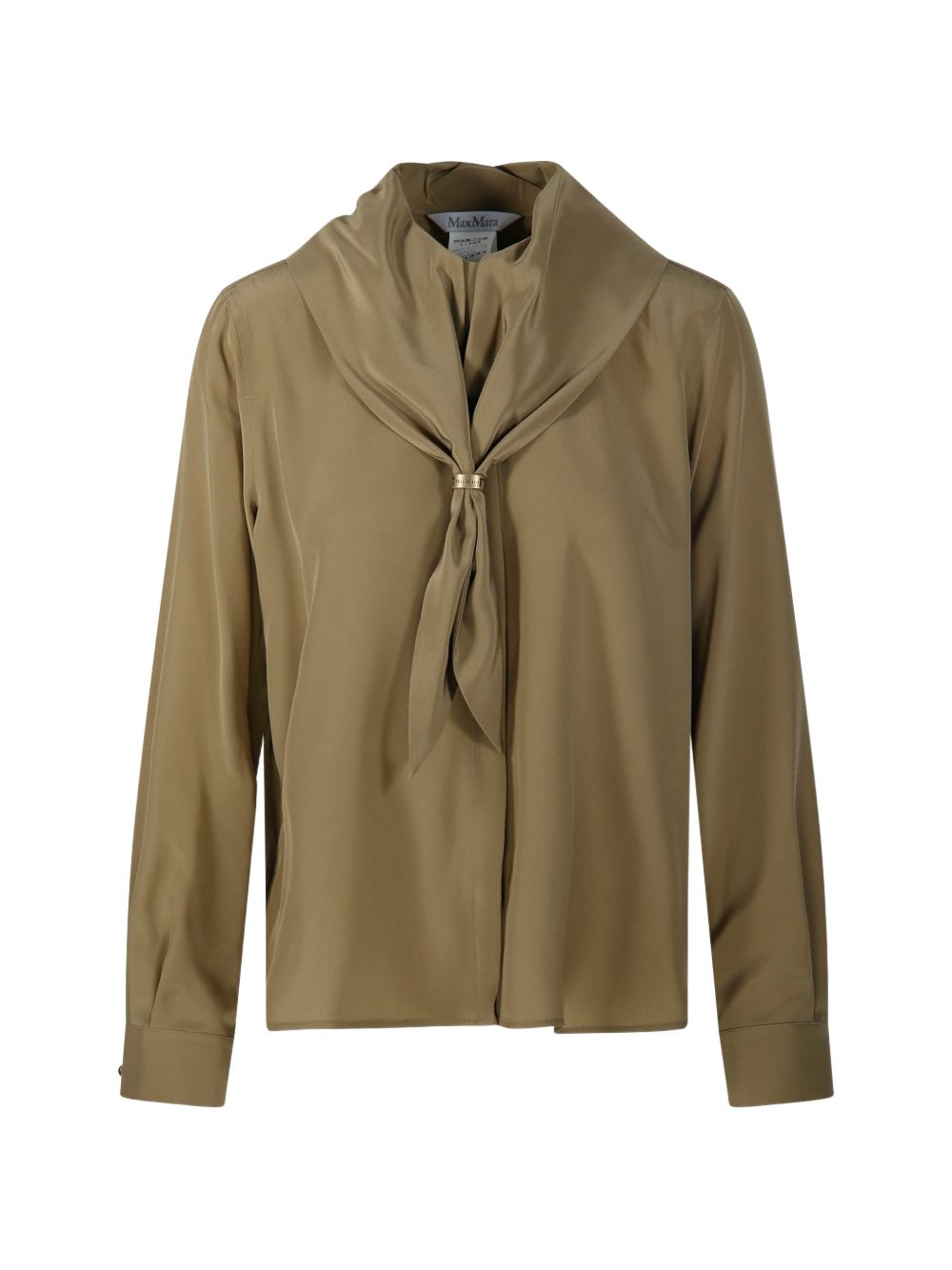 MAX MARA Camicia marrone a maniche lunghe con nodo sul davanti 