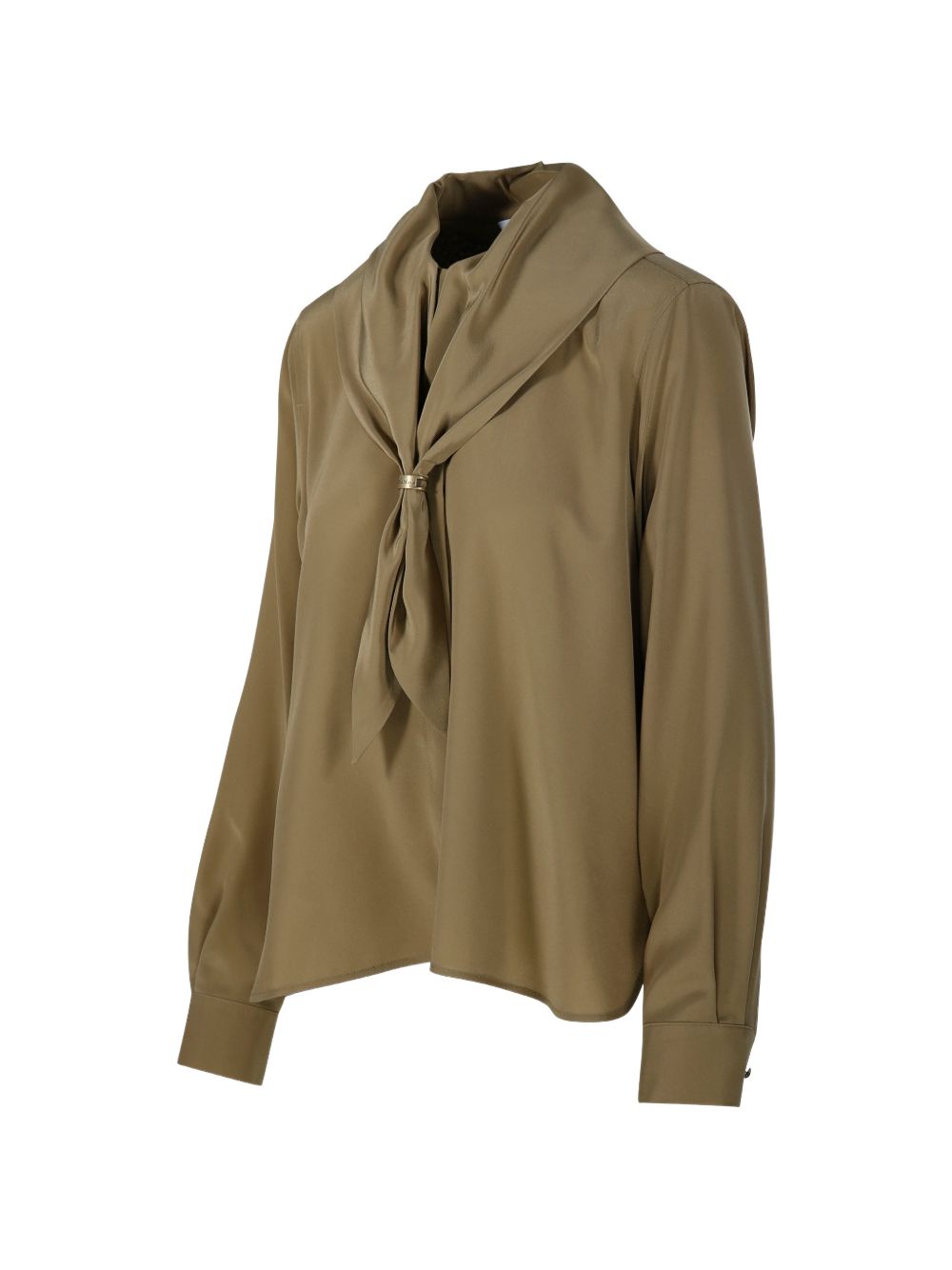 MAX MARA Camicia marrone a maniche lunghe con nodo sul davanti 
