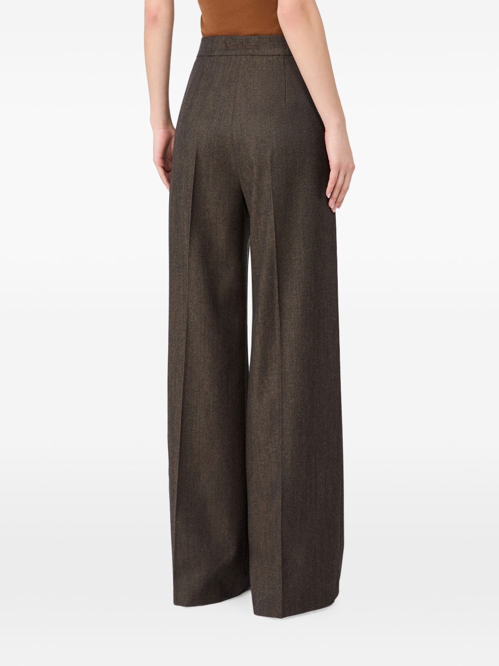 MAX MARA Pantaloni in lana vergine marroni a palazzo 