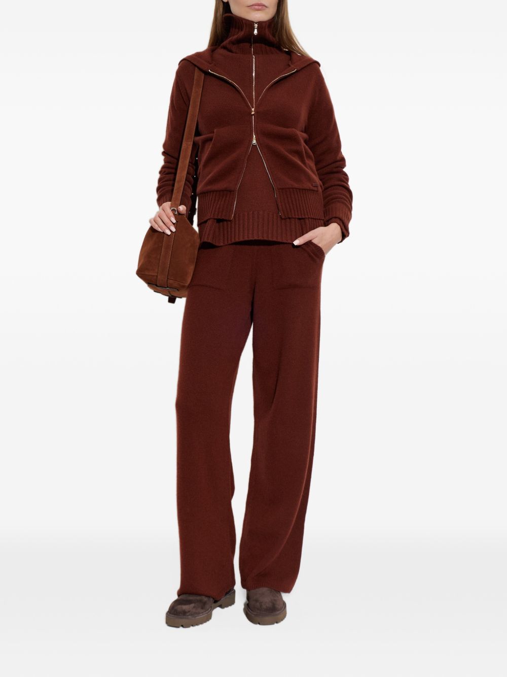 MAX MARA Cardigan modello felpa in cashmere bordeaux 