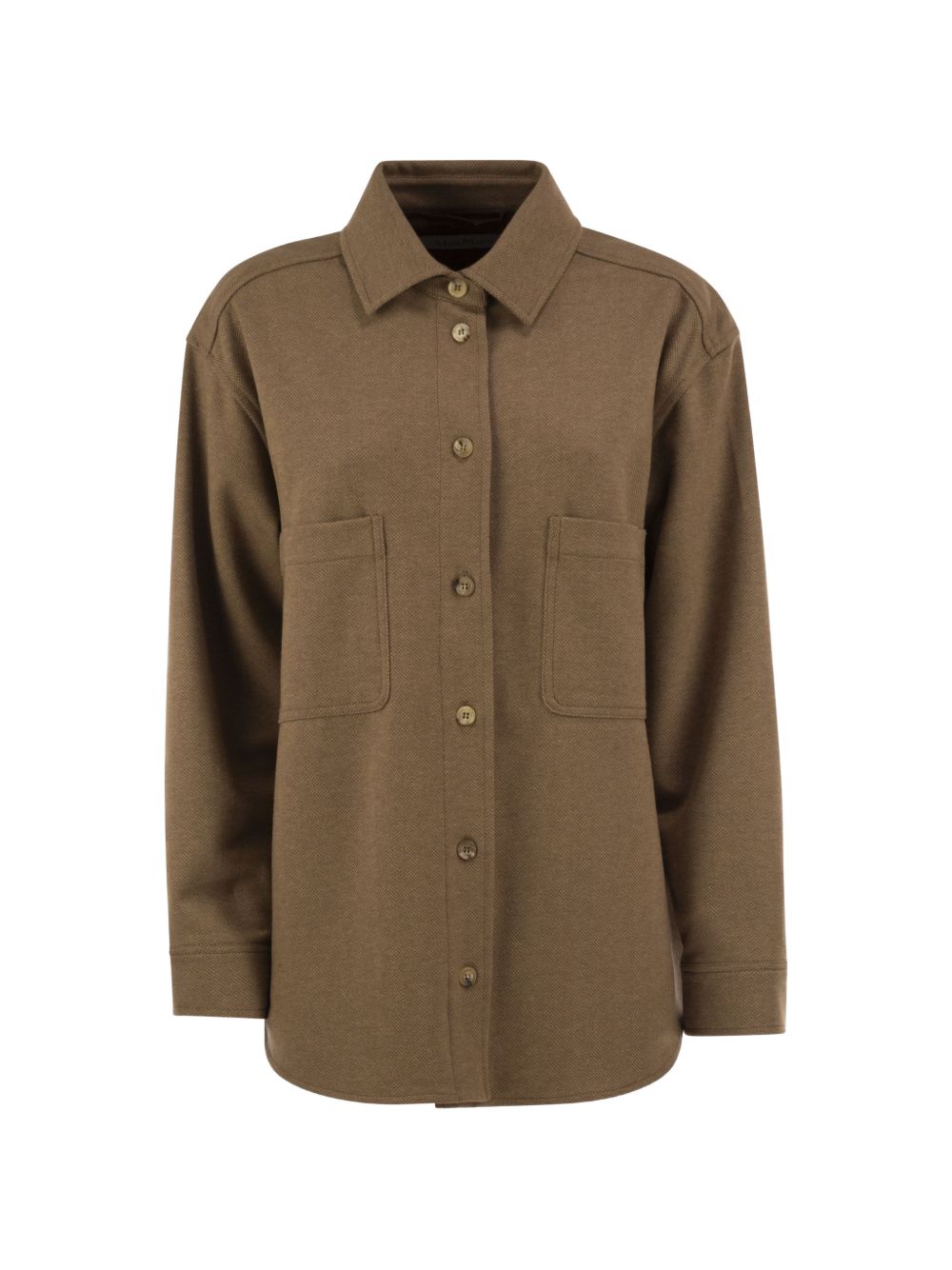 MAX MARA Camicia in lana marrone con tasche sul petto 