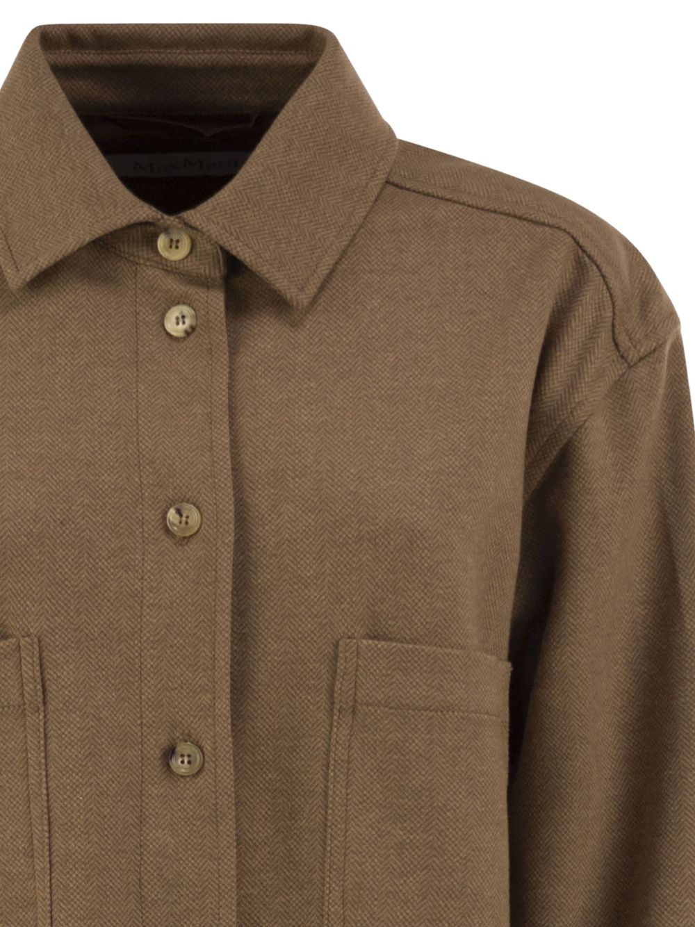 MAX MARA Camicia in lana marrone con tasche sul petto 