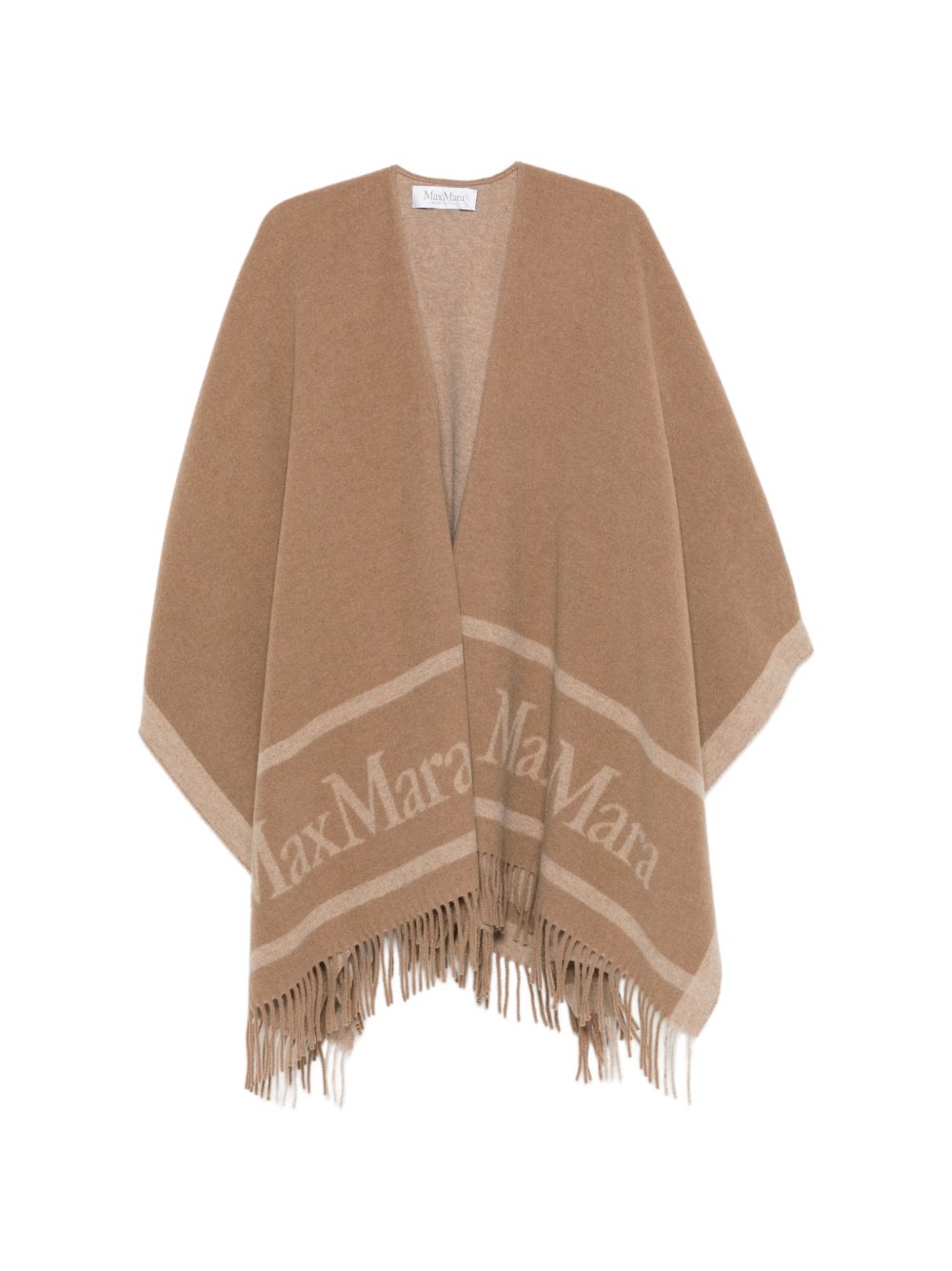 MAX MARA Poncho in pura lana con jacquard e frange 