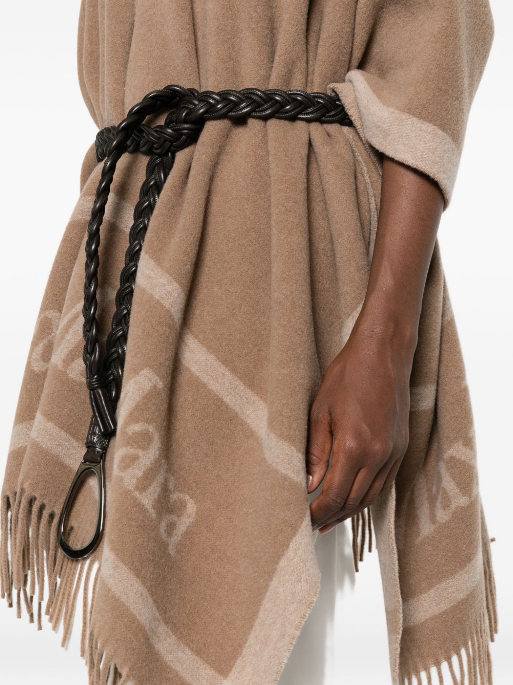 MAX MARA Poncho in pura lana con jacquard e frange 
