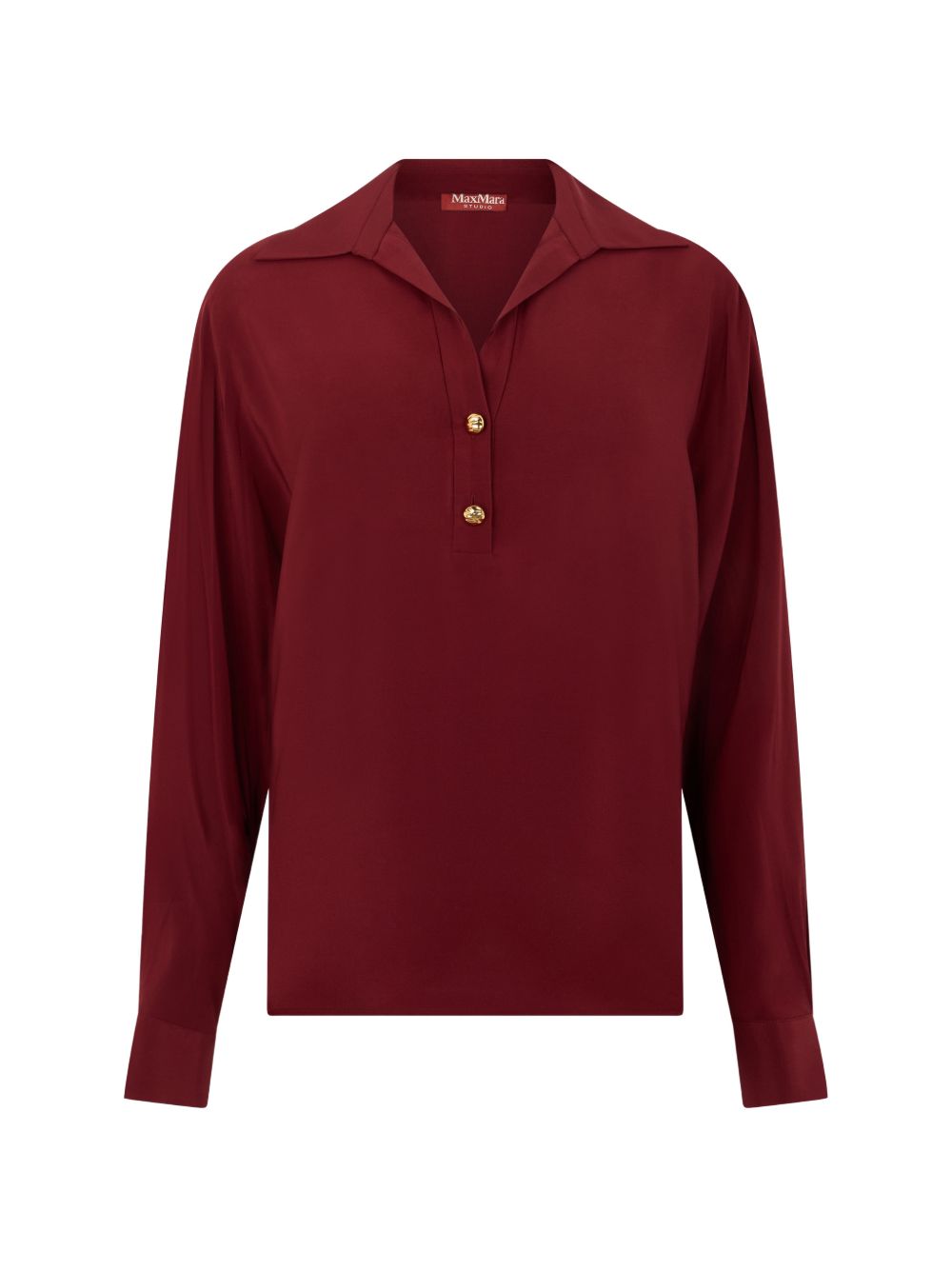 MAX MARA STUDIO Camicia rossa in seta semitrasparente con bottoni dorati 