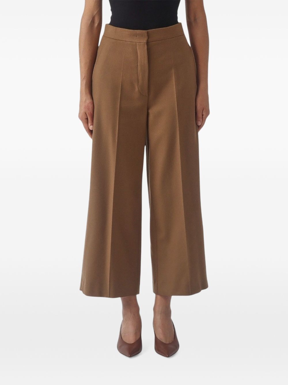 MAX MARA STUDIO Pantaloni Cropped in Lana Cuoio 