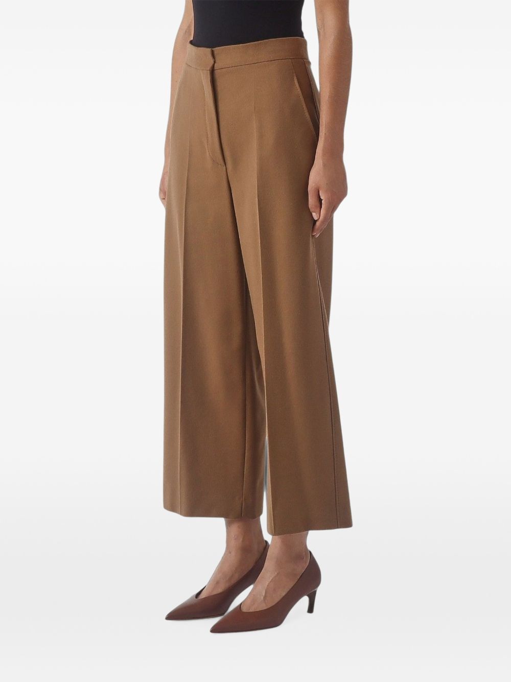 MAX MARA STUDIO Pantaloni Cropped in Lana Cuoio 