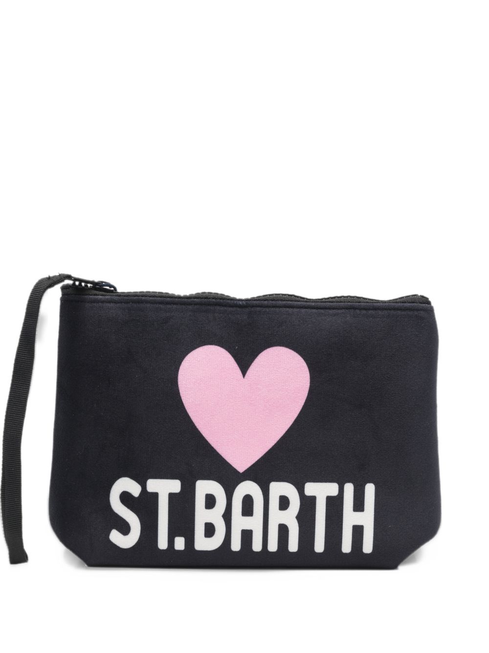 MC2 SAINT BARTH Clutch bag nera con cuore rosa e lettering Bold 