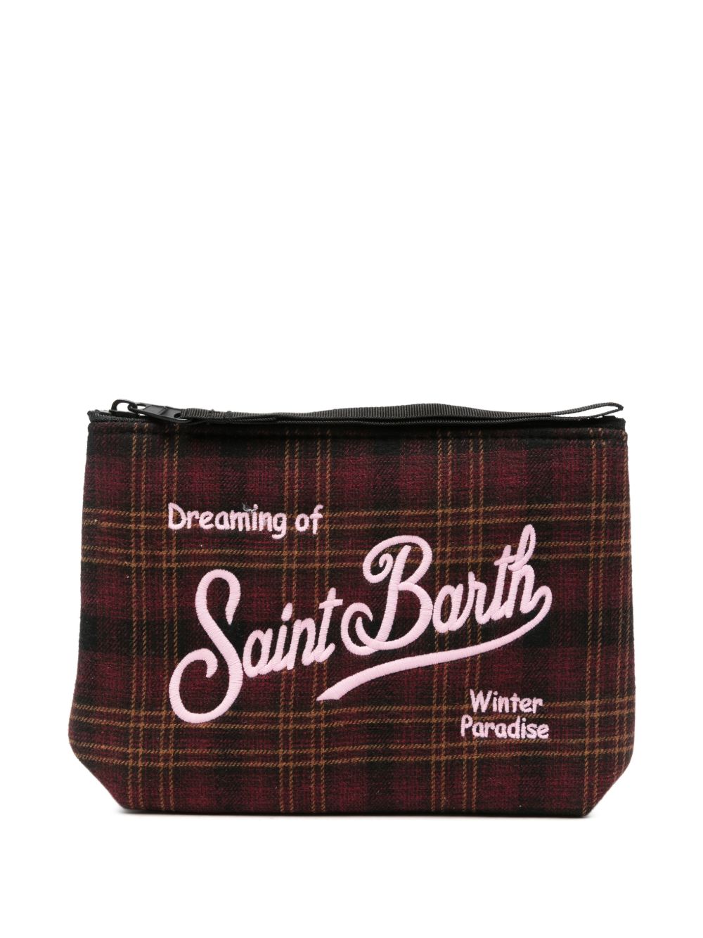 MC2 SAINT BARTH Pochette bordeaux Check Pattern con logo ricamato 